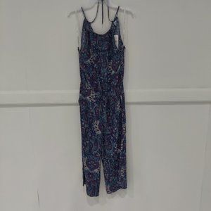 NWT Splendid Womens Blue Paisley Notch Neck Jumpsuit Size Medium $170 BB288